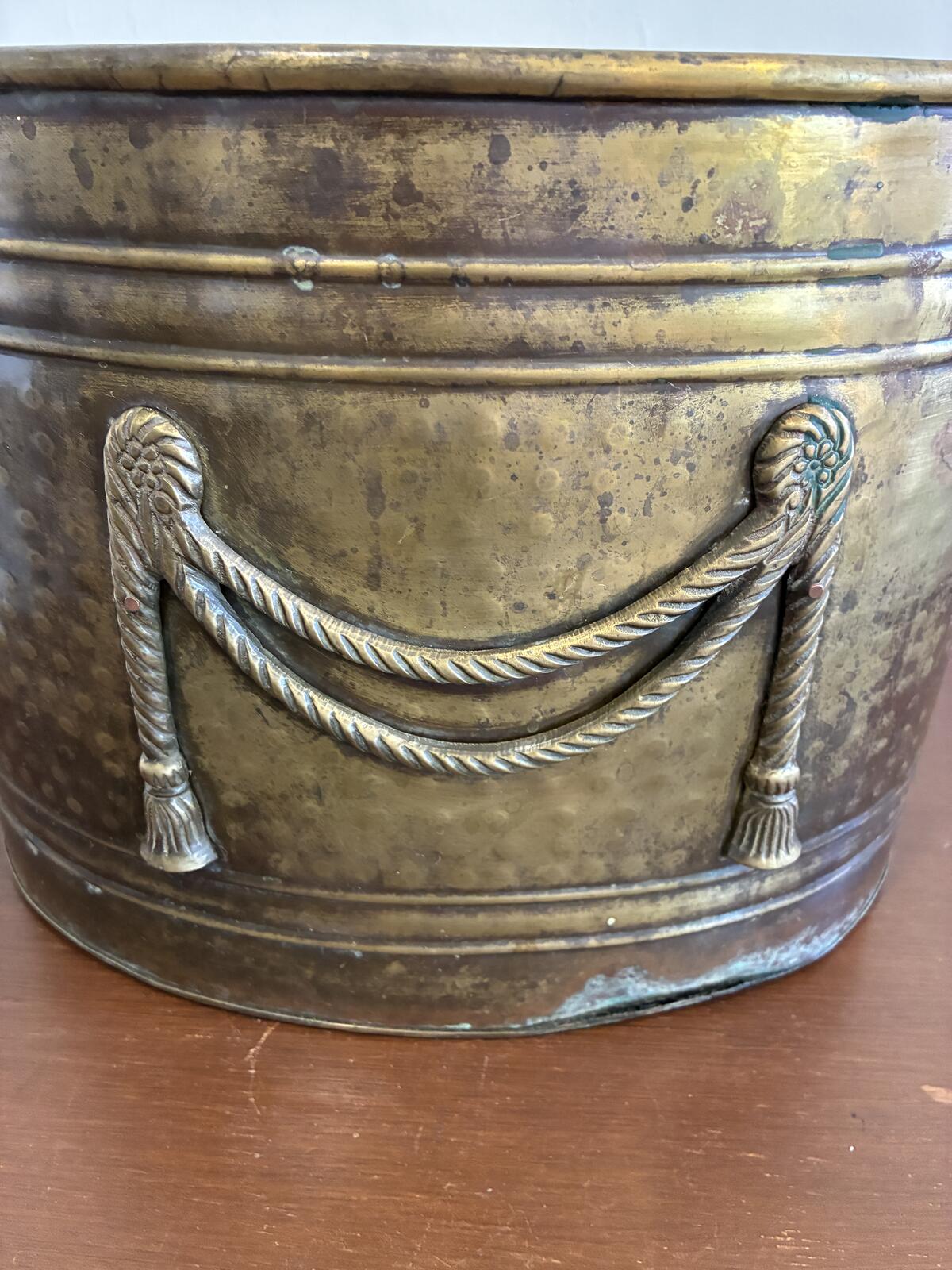 Vintage Brass Planter with Rope Detail, Hollywood Regency Log Holder, India
