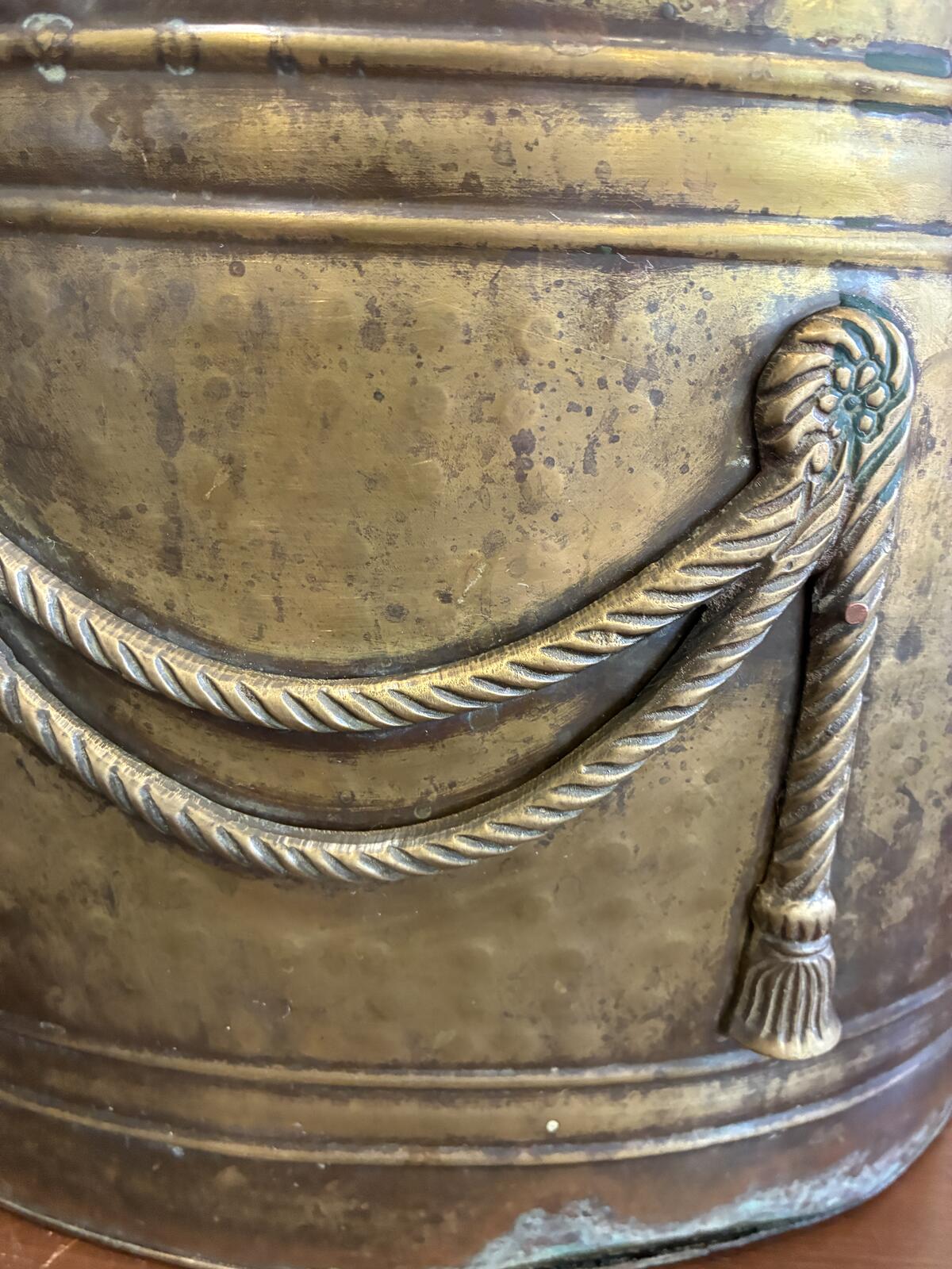Vintage Brass Planter with Rope Detail, Hollywood Regency Log Holder, India