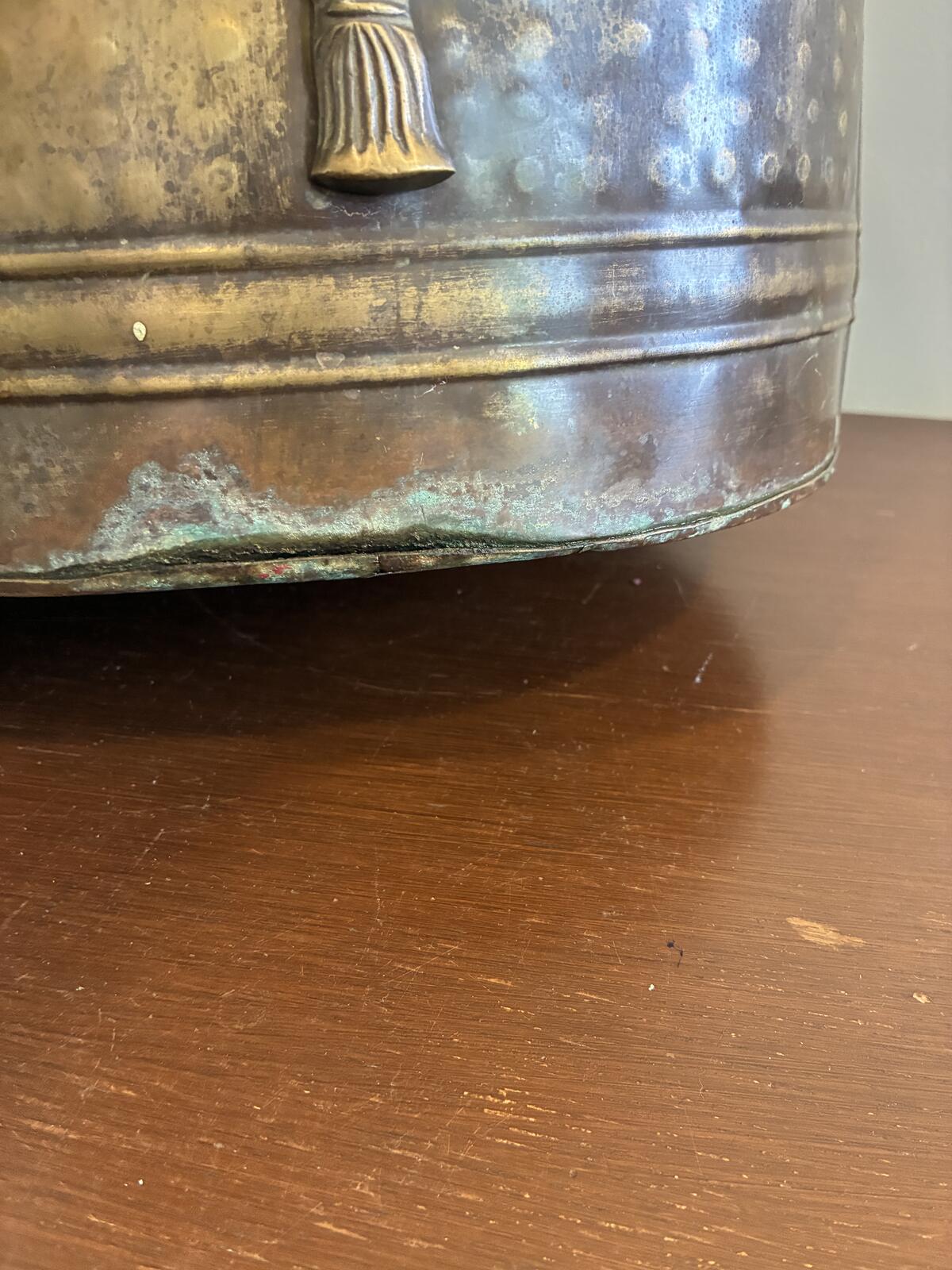Vintage Brass Planter with Rope Detail, Hollywood Regency Log Holder, India
