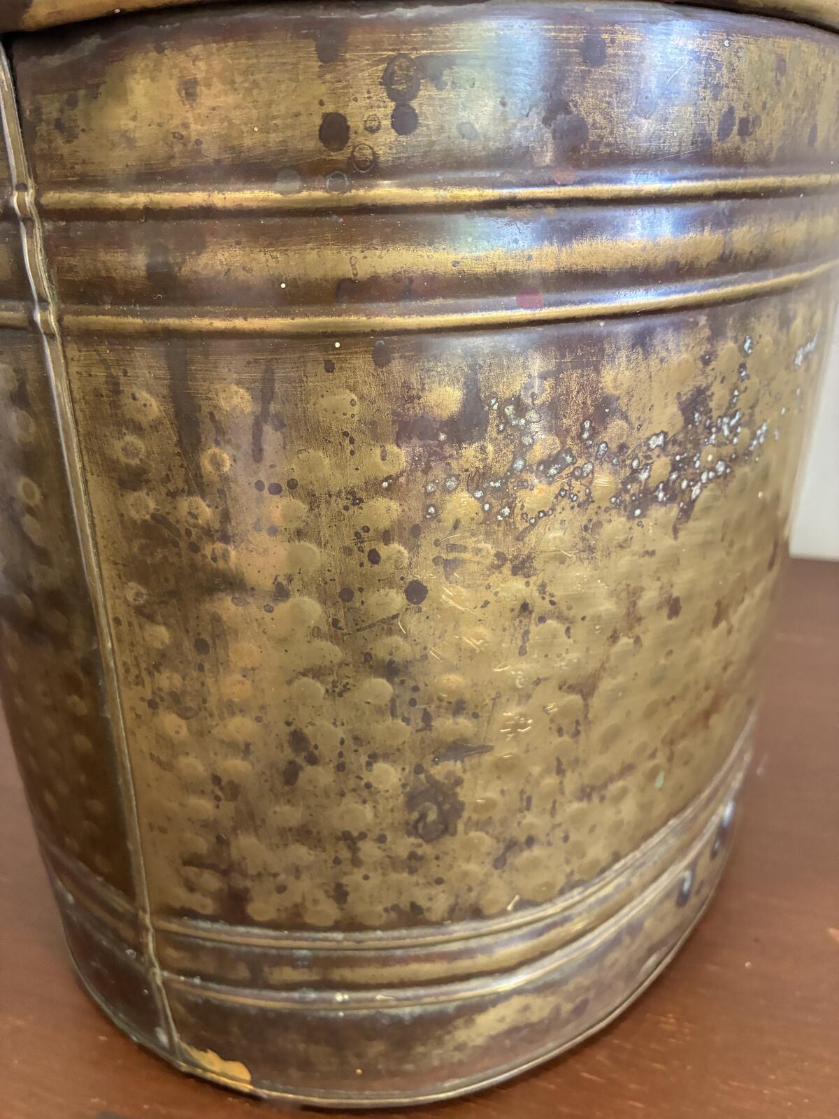 Vintage Brass Planter with Rope Detail, Hollywood Regency Log Holder, India