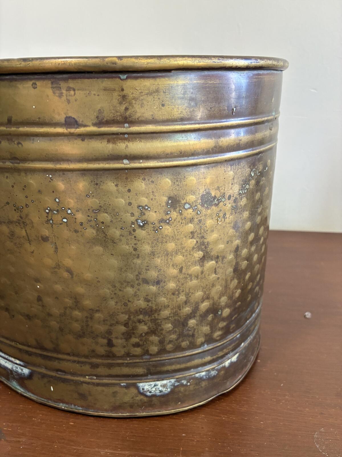 Vintage Brass Planter with Rope Detail, Hollywood Regency Log Holder, India