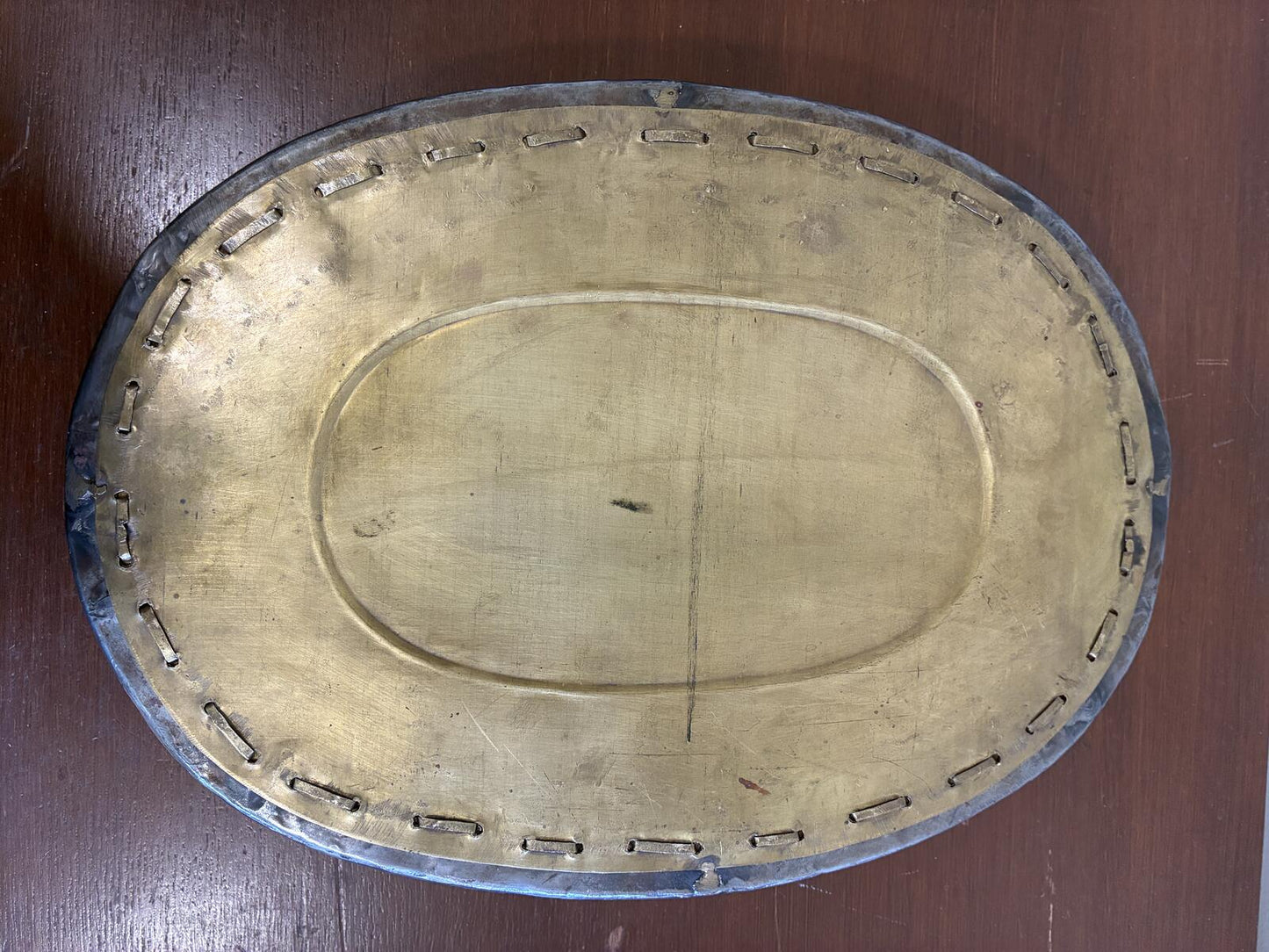Vintage Brass Oval Serving Tray, Rustic Farmhouse Metal Tray, Hollywood Regency