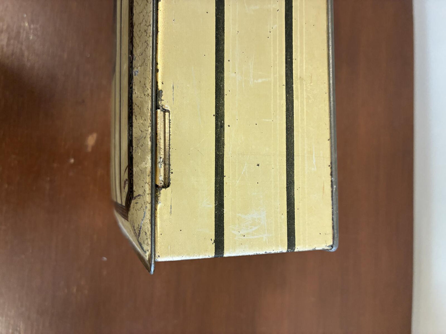 Vintage Gold Metal Hinged Box with Nautical Ship, Art Deco Storage Tin