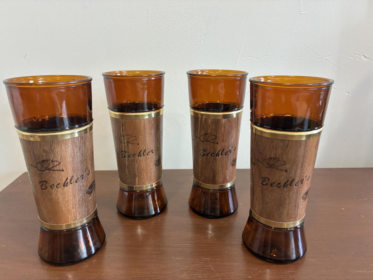 Vintage Siesta Ware Amber Glass Tumblers, Mid Century Barware, Set of 4