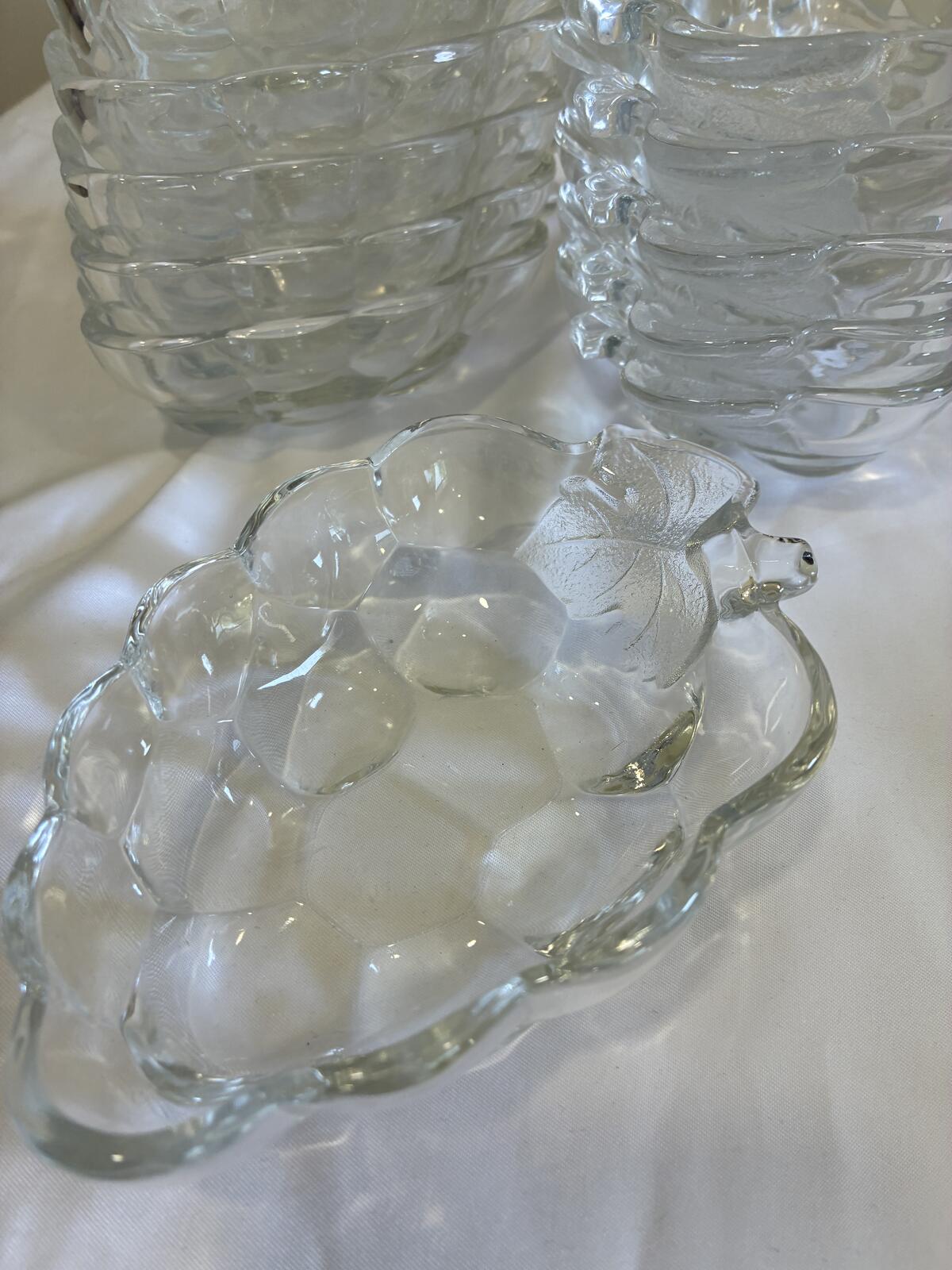 Vintage Grape Shaped Glass Bowls, Pressed Glass Dessert Dishes, Set of 12