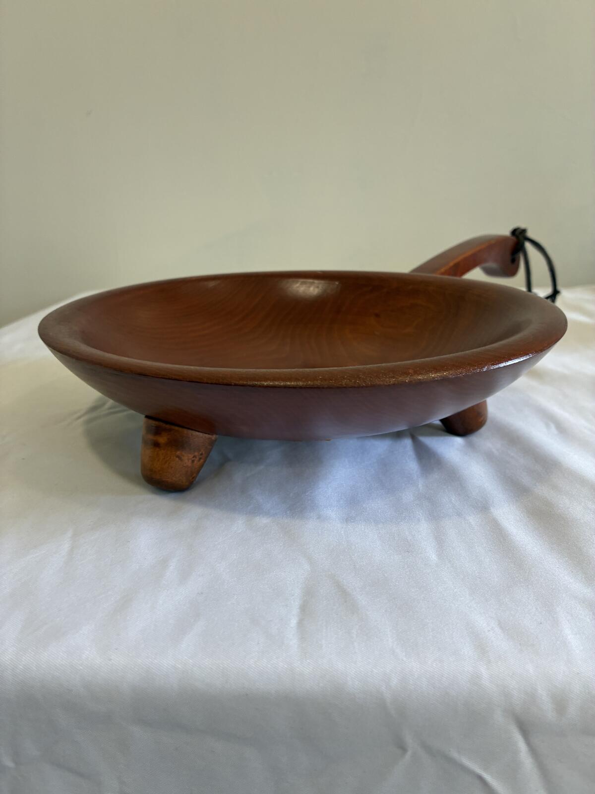 Vintage Munising Wooden Handled Bowl, Mid Century Scandinavian Wood Serving Dish