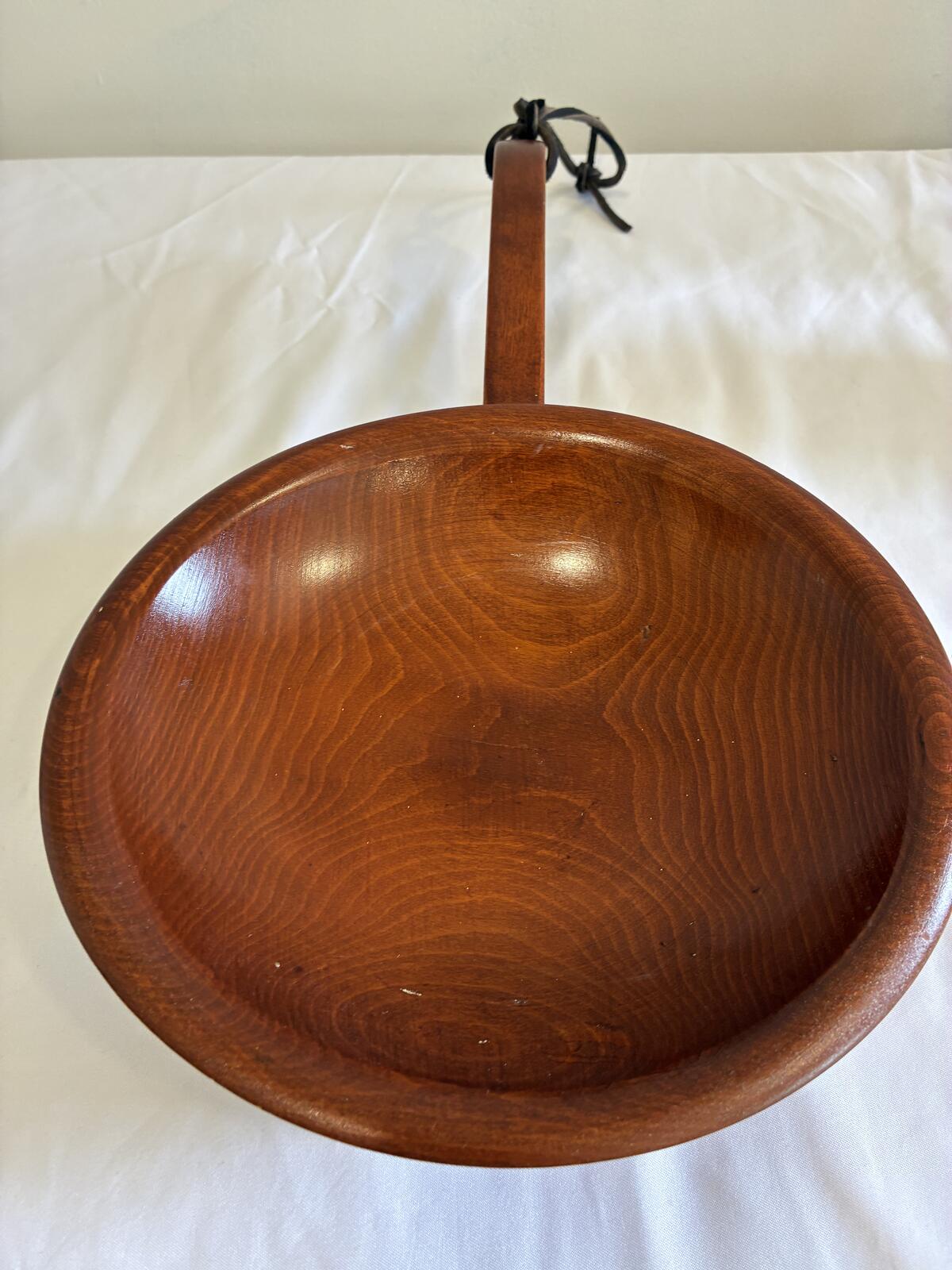 Vintage Munising Wooden Handled Bowl, Mid Century Scandinavian Wood Serving Dish