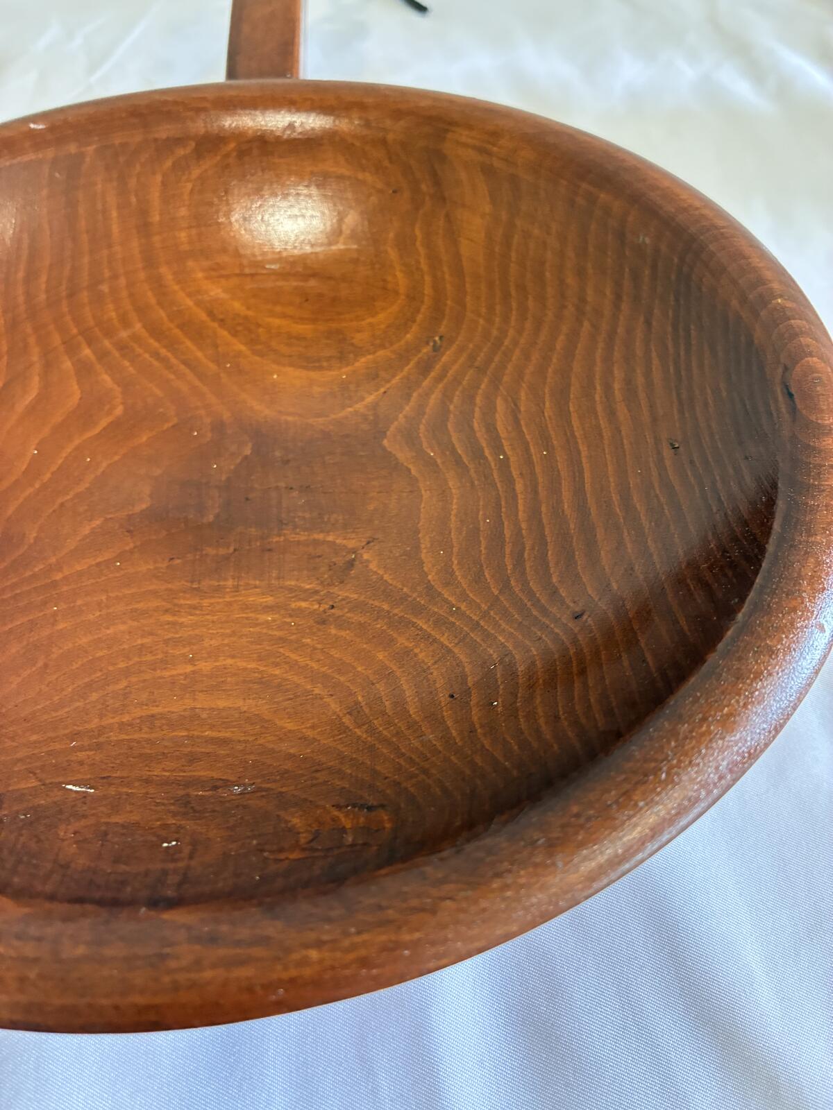 Vintage Munising Wooden Handled Bowl, Mid Century Scandinavian Wood Serving Dish