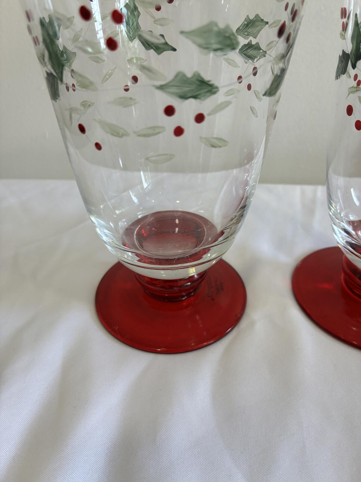 Pfaltzgraff Holly Berry Glasses Set of 2 Red Stem Christmas Holiday Goblet