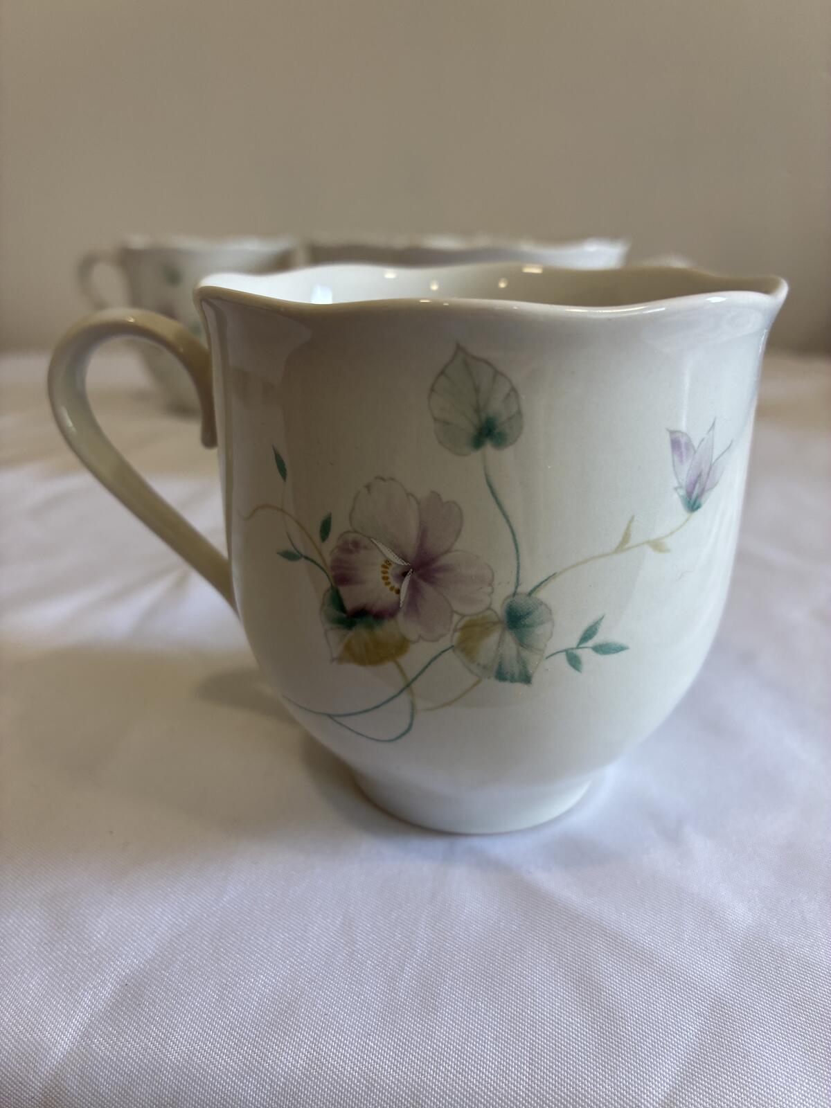 Vintage Mikasa Rondo French Iris Mugs, Floral Coffee Cups,Set of 4,
