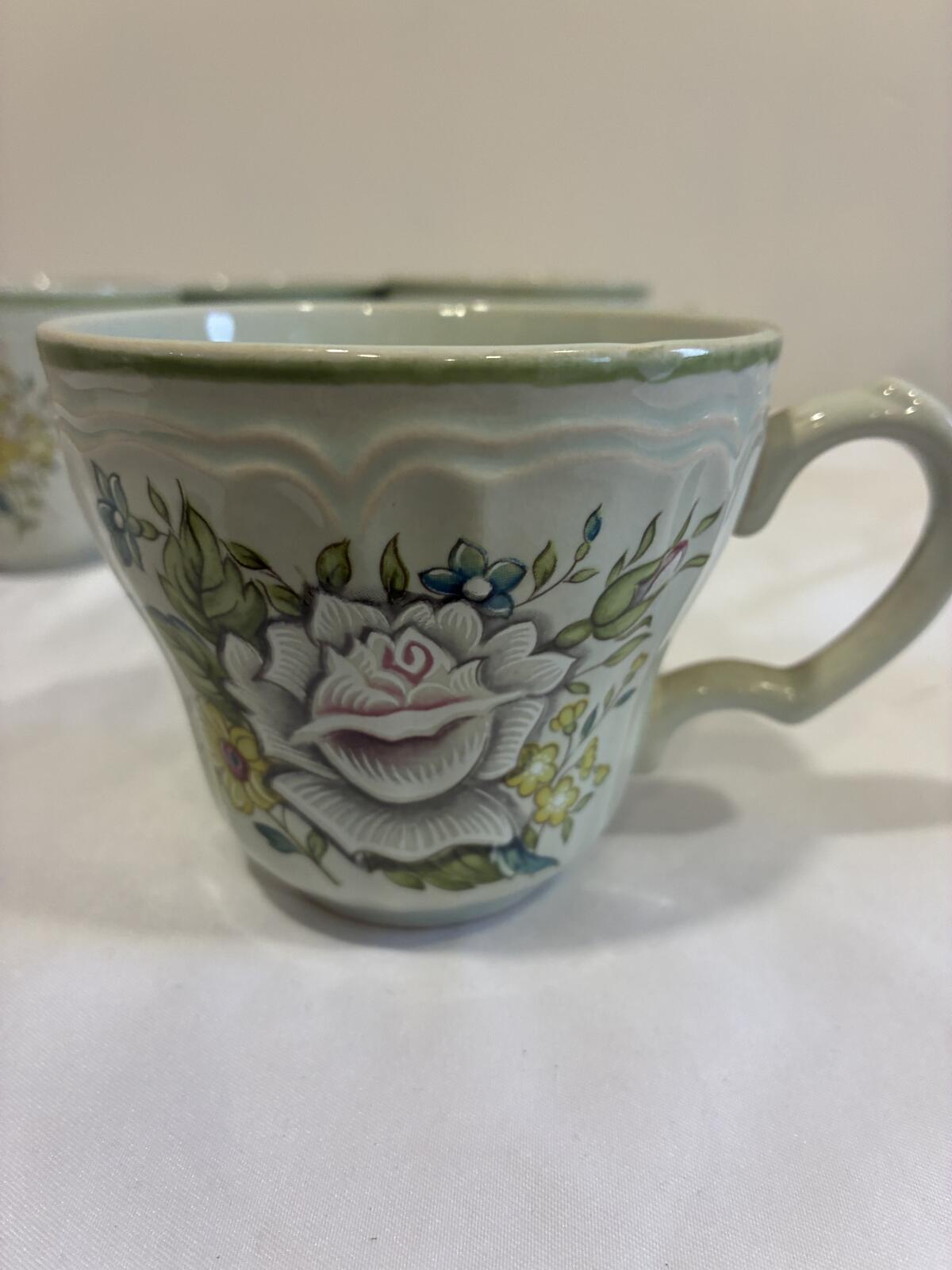 Provinstone Rose Marie Mugs Set of 4 Made in Japan Vintage Floral Green Tea Cups