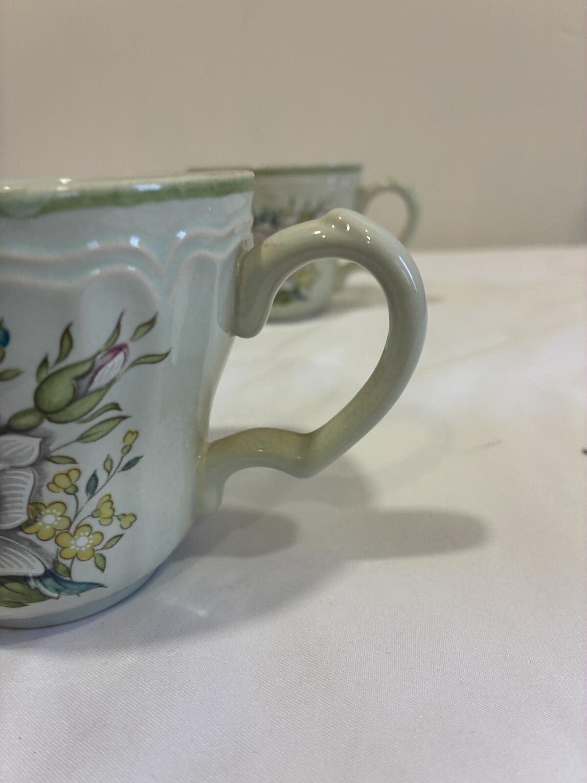 Provinstone Rose Marie Mugs Set of 4 Made in Japan Vintage Floral Green Tea Cups