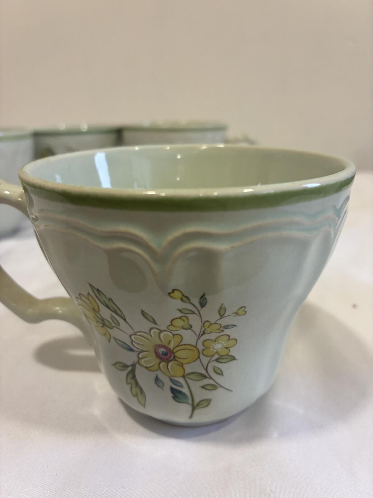 Provinstone Rose Marie Mugs Set of 4 Made in Japan Vintage Floral Green Tea Cups
