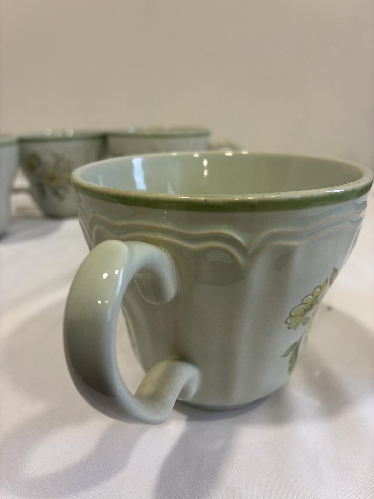 Provinstone Rose Marie Mugs Set of 4 Made in Japan Vintage Floral Green Tea Cups