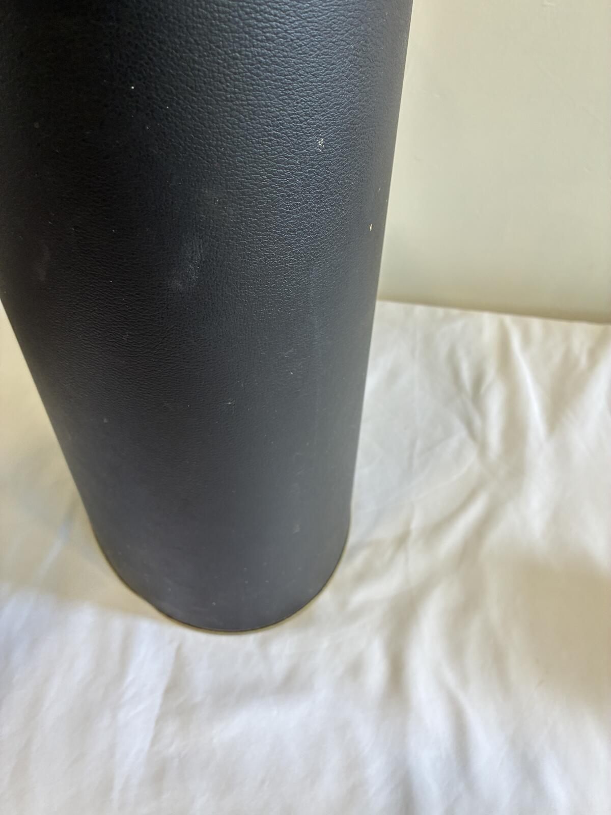 Vintage Mid Century Wastebasket with Handle, Black and Gold Metal Trash Bin