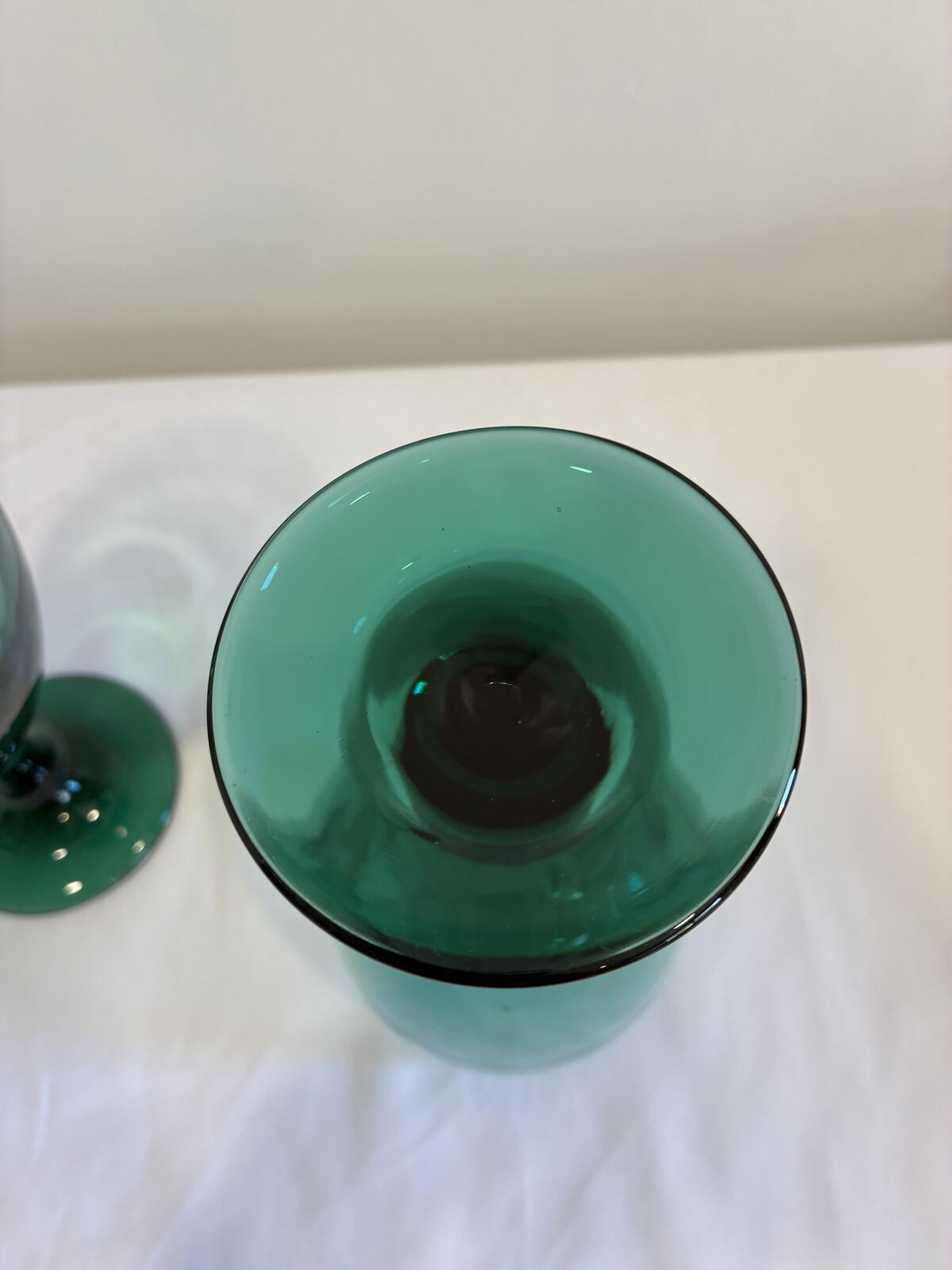 Vintage Emerald Green Water Goblets Set of 2 Mid Century Glassware