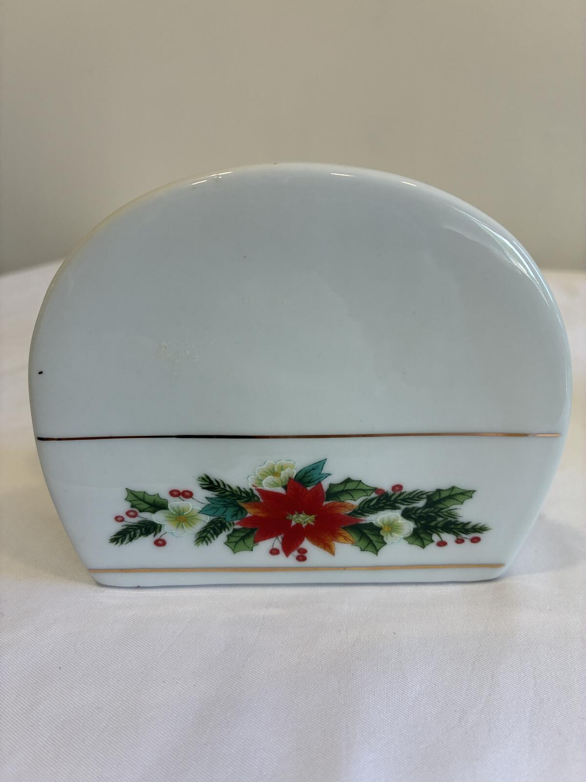 Vintage Finds Royal Norfolk Porcelain Christmas Napkin Holder,Holiday Poinsettia