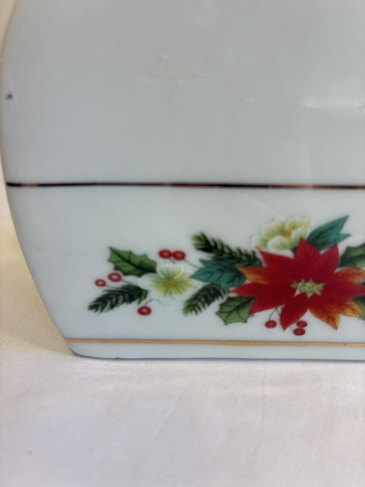 Vintage Finds Royal Norfolk Porcelain Christmas Napkin Holder,Holiday Poinsettia