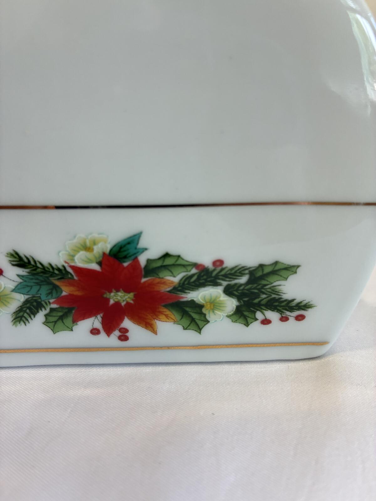 Vintage Finds Royal Norfolk Porcelain Christmas Napkin Holder,Holiday Poinsettia