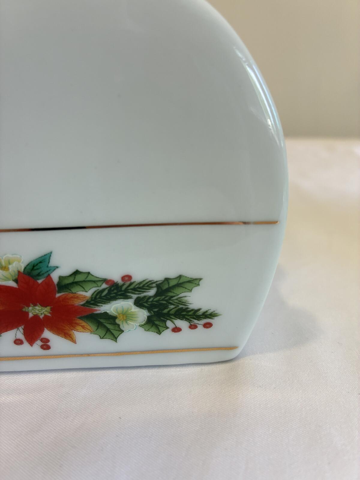Vintage Finds Royal Norfolk Porcelain Christmas Napkin Holder,Holiday Poinsettia