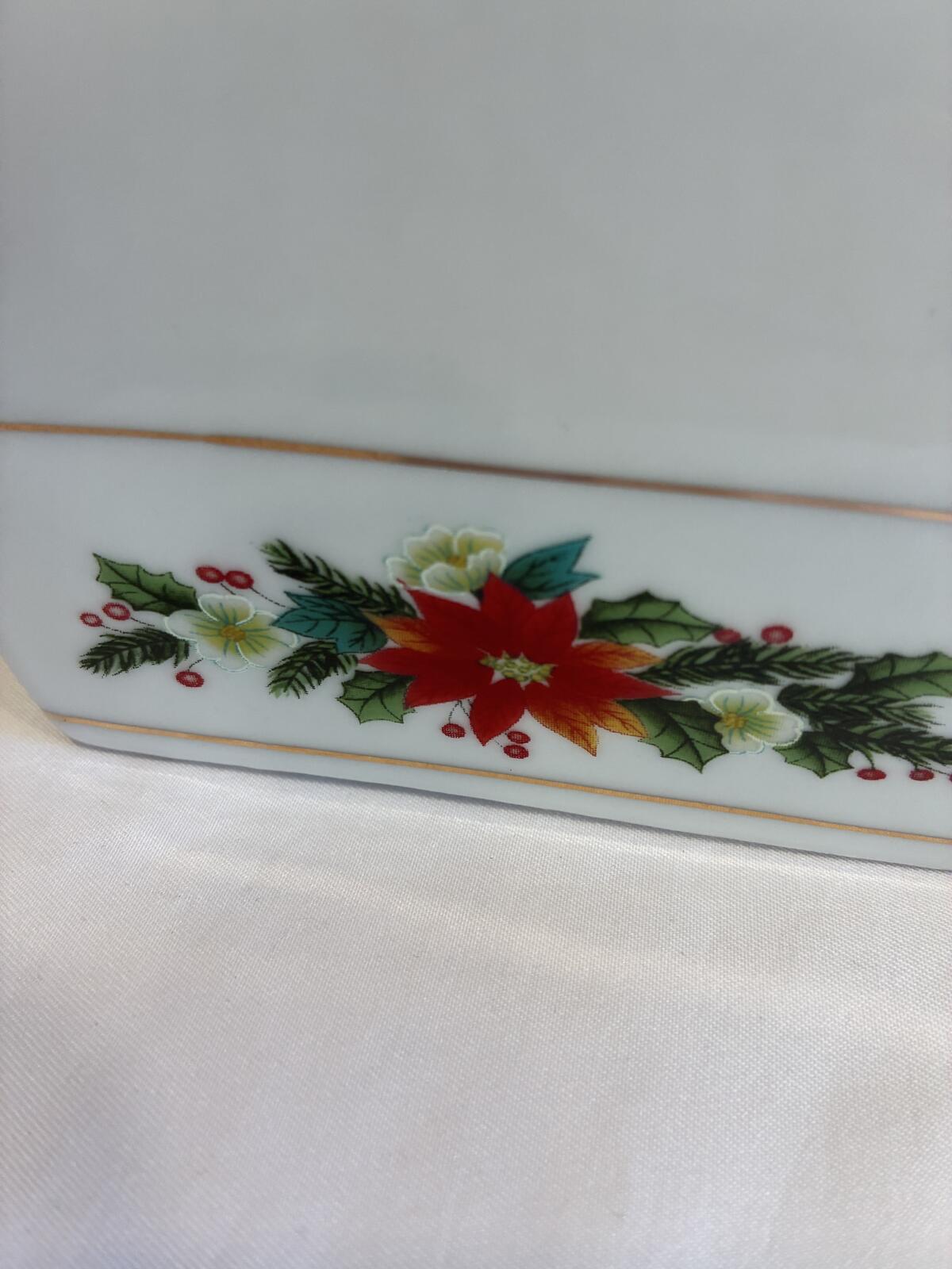 Vintage Finds Royal Norfolk Porcelain Christmas Napkin Holder,Holiday Poinsettia