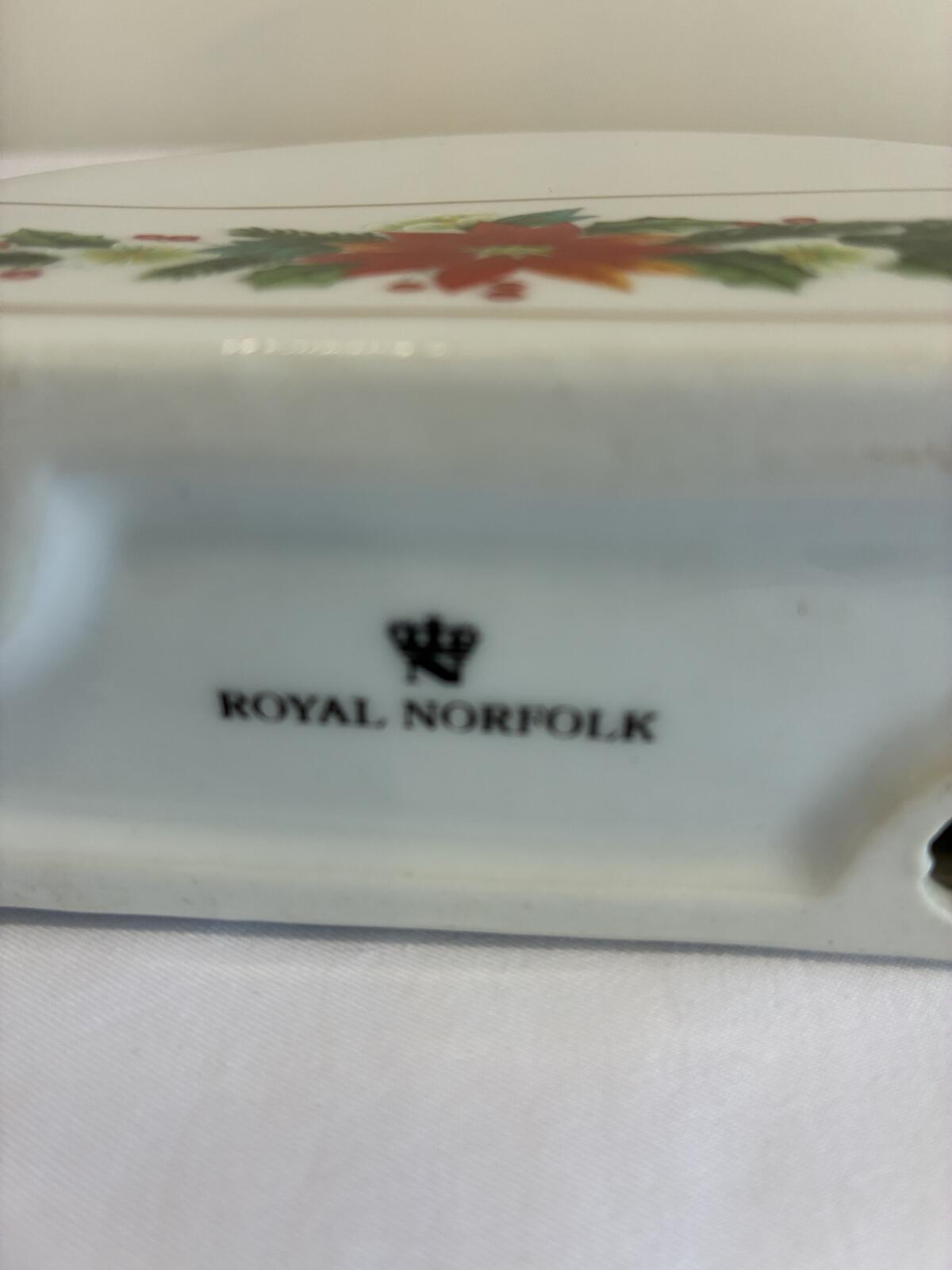 Vintage Finds Royal Norfolk Porcelain Christmas Napkin Holder,Holiday Poinsettia