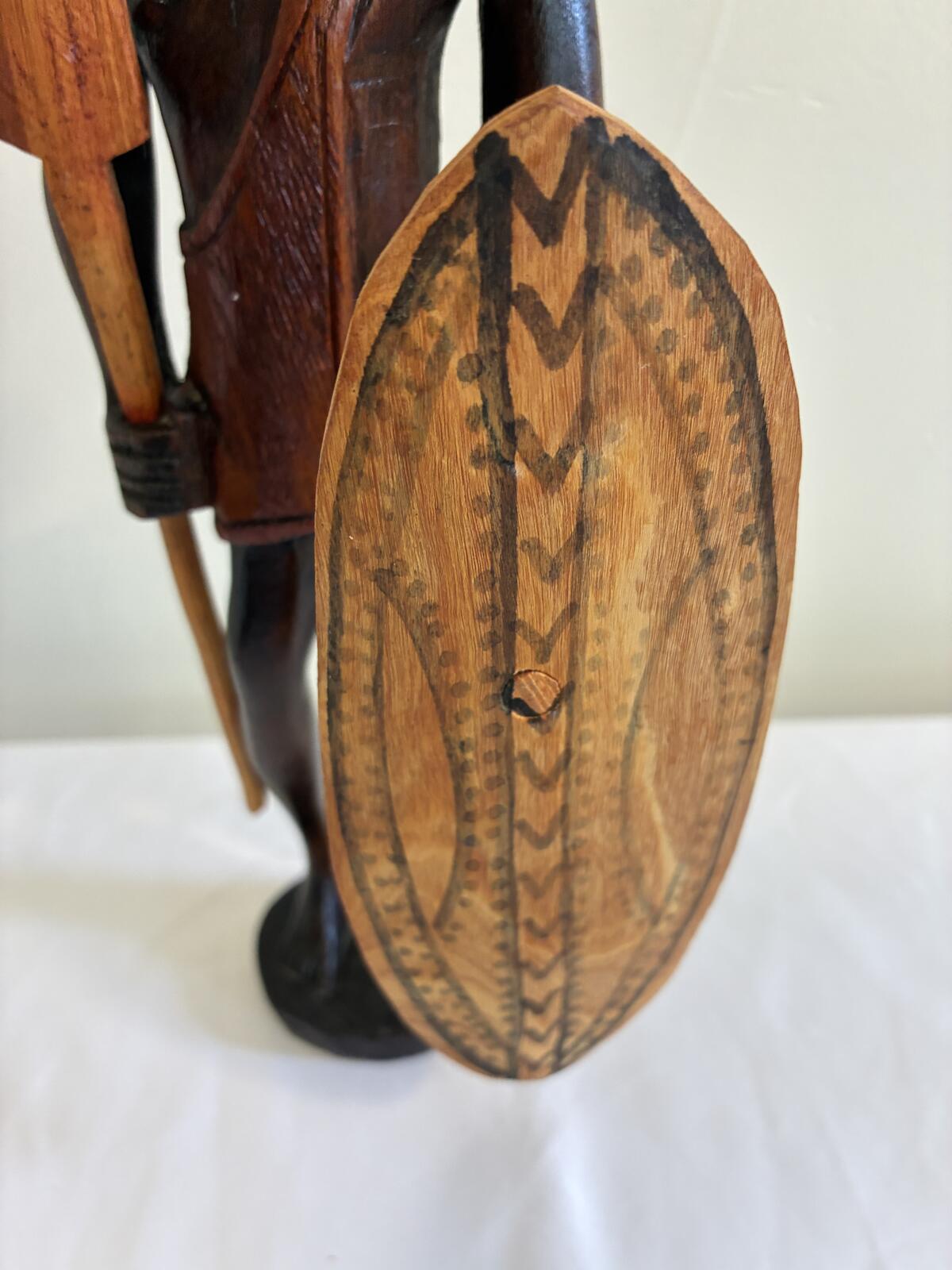 Vintage Hand Carved Maasai Warrior Figurine, African Tribal Wood Sculpture