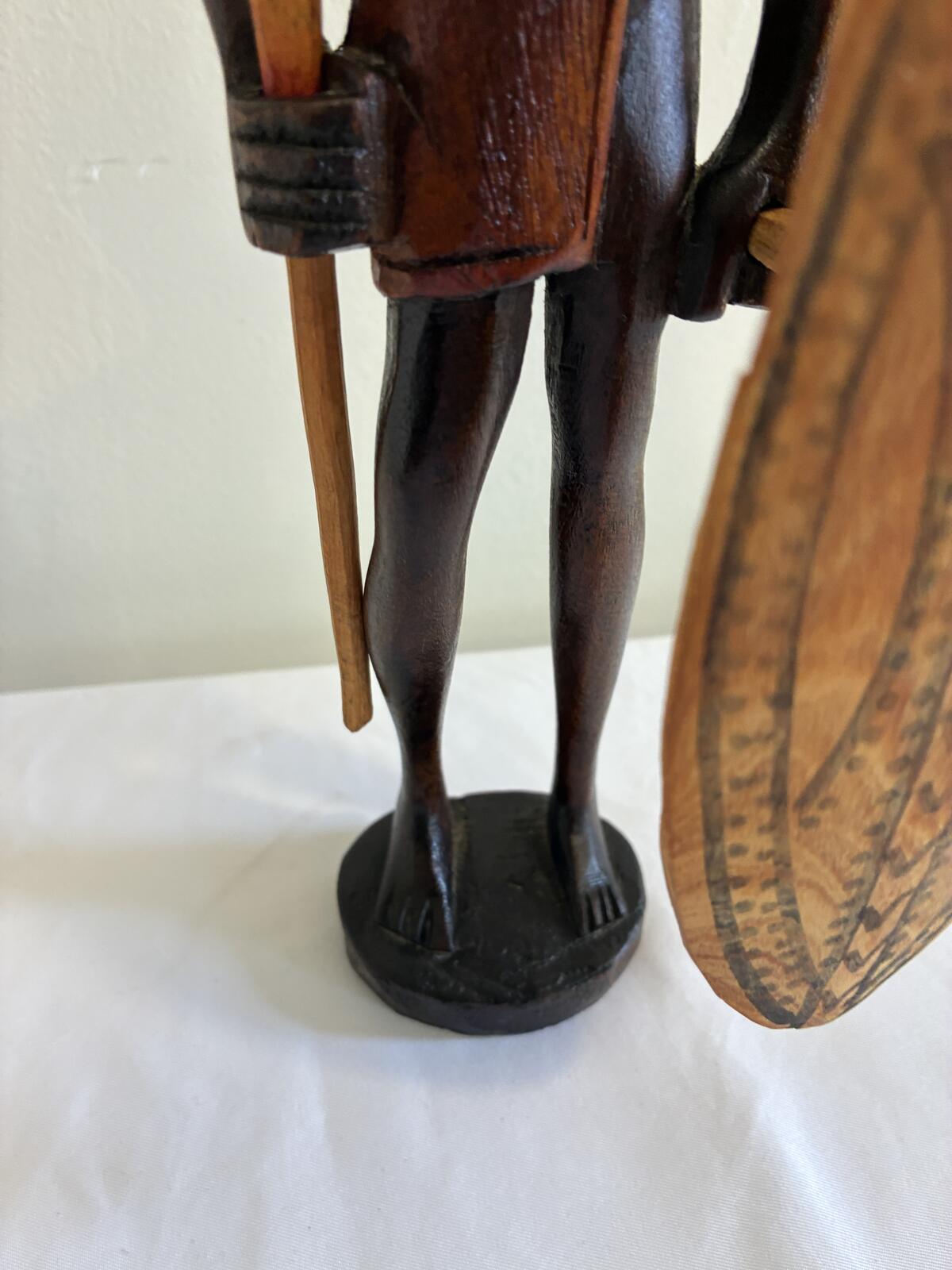 Vintage Hand Carved Maasai Warrior Figurine, African Tribal Wood Sculpture