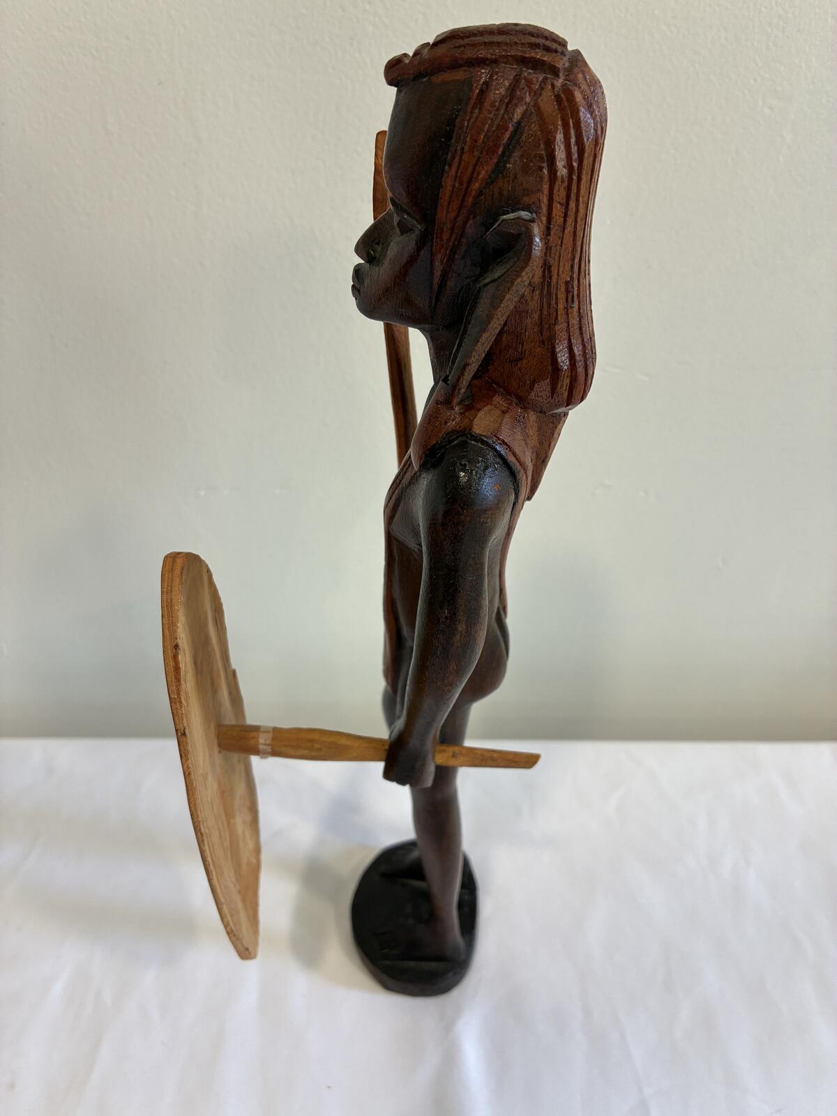 Vintage Hand Carved Maasai Warrior Figurine, African Tribal Wood Sculpture