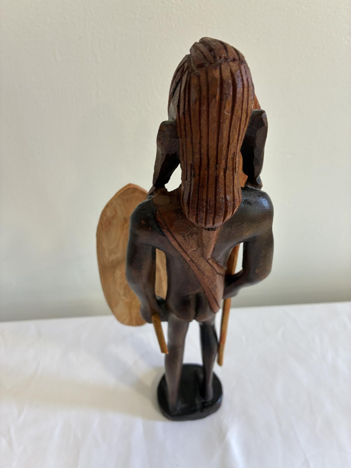 Vintage Hand Carved Maasai Warrior Figurine, African Tribal Wood Sculpture