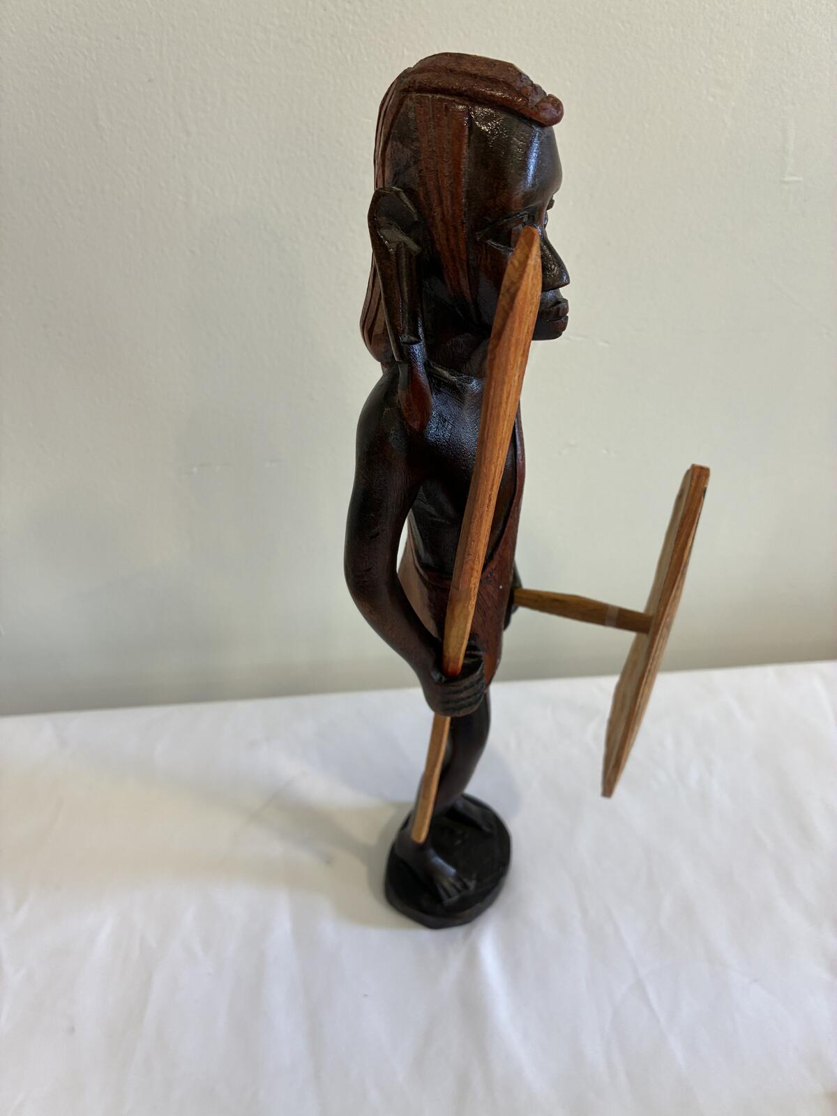 Vintage Hand Carved Maasai Warrior Figurine, African Tribal Wood Sculpture