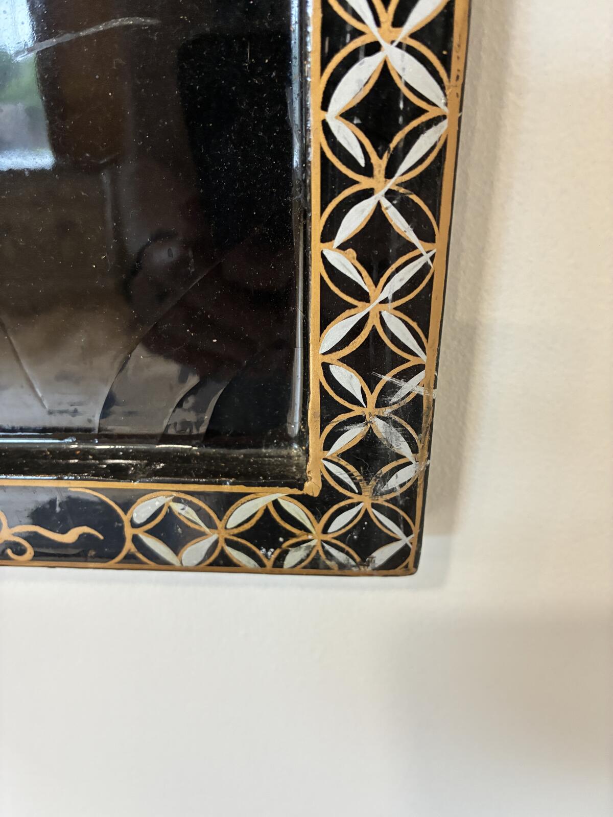 1960s Asian Chinoiserie Wall Panel, Mother of Pearl Inlay, Black Lacquer Wall Art, Hollywood Regency Decor