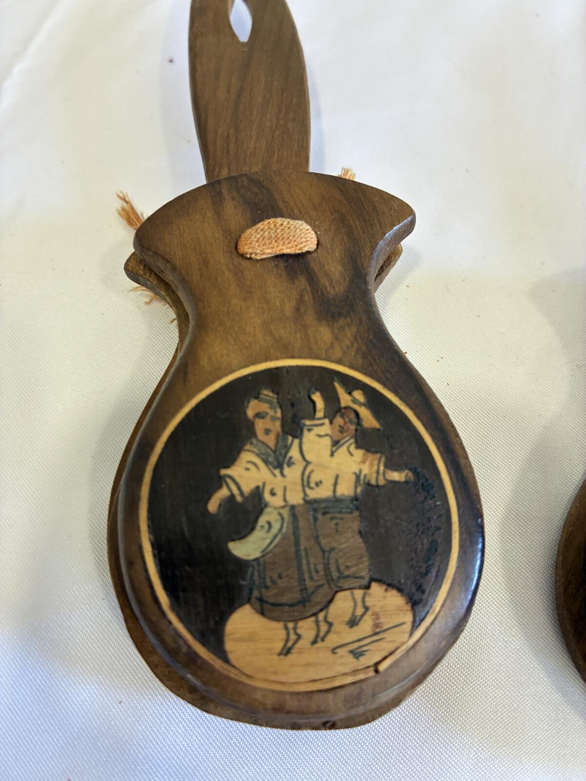 Vintage Sorrento Italy Wooden Castanets Pair Hand Painted Folk Dancers Italian