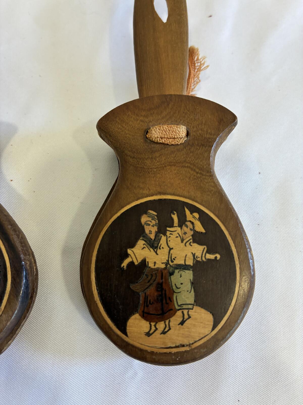 Vintage Sorrento Italy Wooden Castanets Pair Hand Painted Folk Dancers Italian