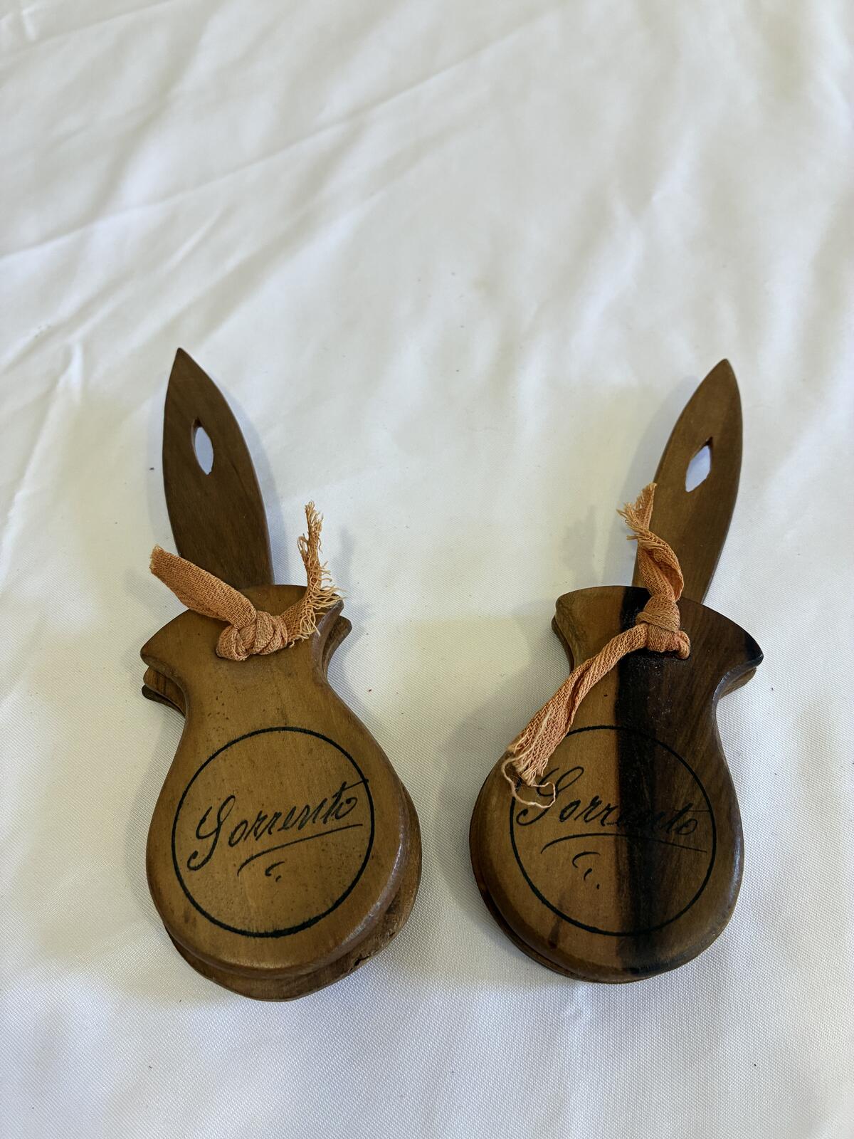 Vintage Sorrento Italy Wooden Castanets Pair Hand Painted Folk Dancers Italian