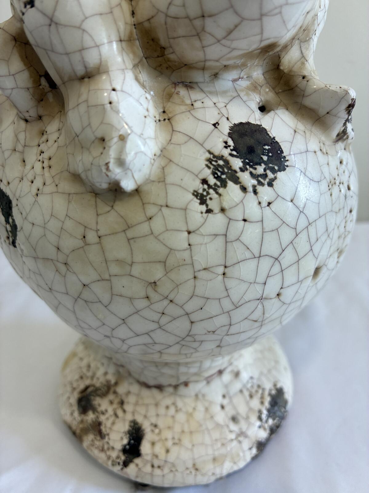Vintage Crackle Glaze Cherub Statue Ceramic Angel Figurine Shabby Chic Cottage Garden Decor