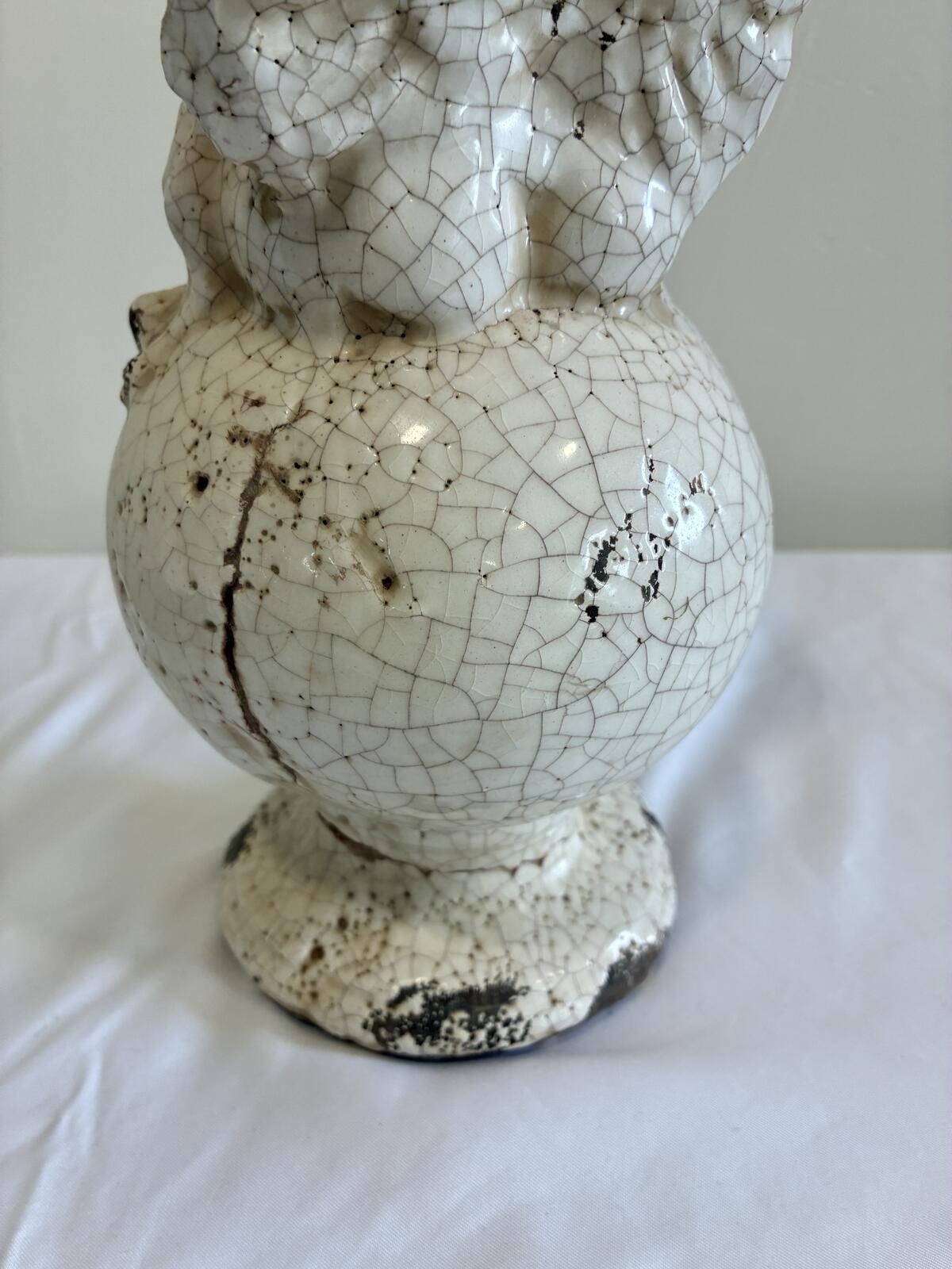 Vintage Crackle Glaze Cherub Statue Ceramic Angel Figurine Shabby Chic Cottage Garden Decor