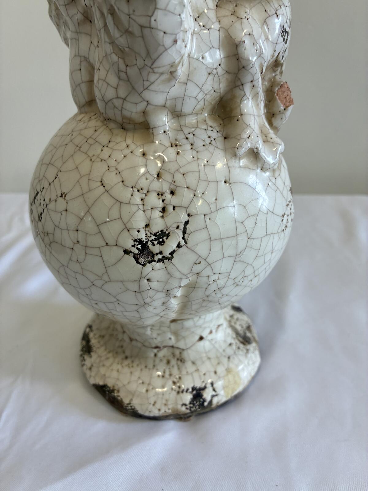 Vintage Crackle Glaze Cherub Statue Ceramic Angel Figurine Shabby Chic Cottage Garden Decor