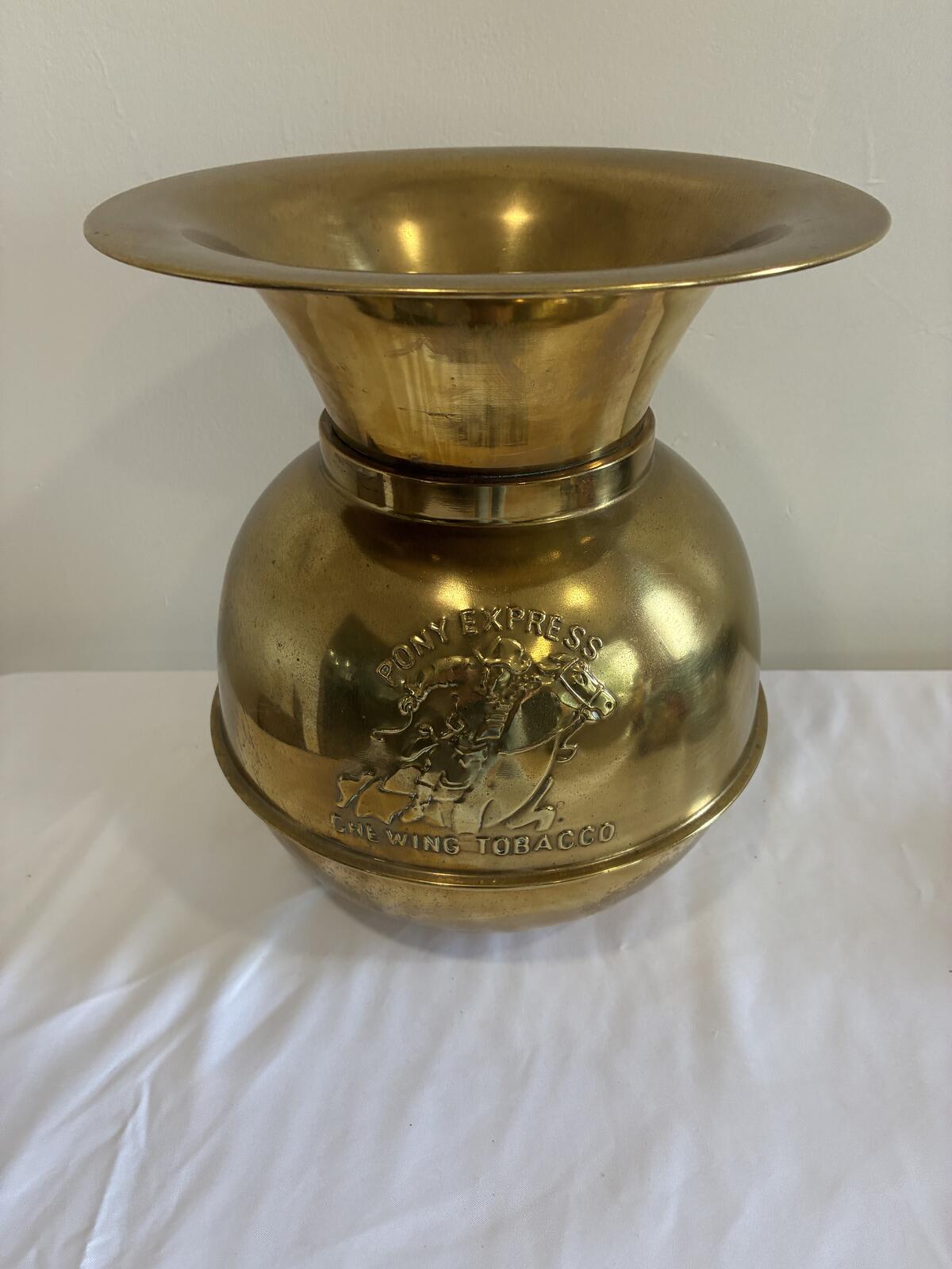 Vintage Pony Express Brass Spittoon Chewing Tobacco Western Advertising Display