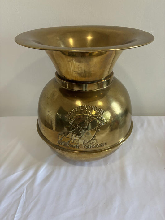 Vintage Pony Express Brass Spittoon Chewing Tobacco Western Advertising Display