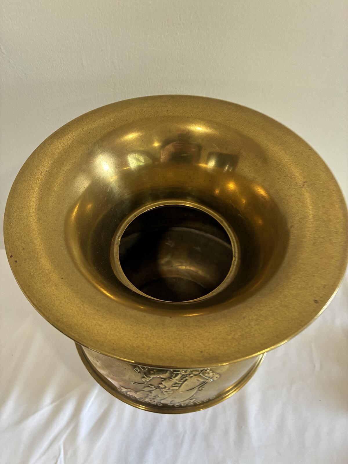 Vintage Pony Express Brass Spittoon Chewing Tobacco Western Advertising Display