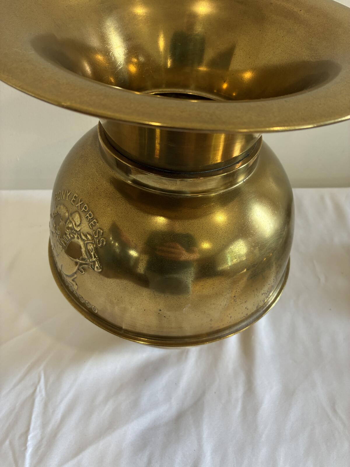 Vintage Pony Express Brass Spittoon Chewing Tobacco Western Advertising Display