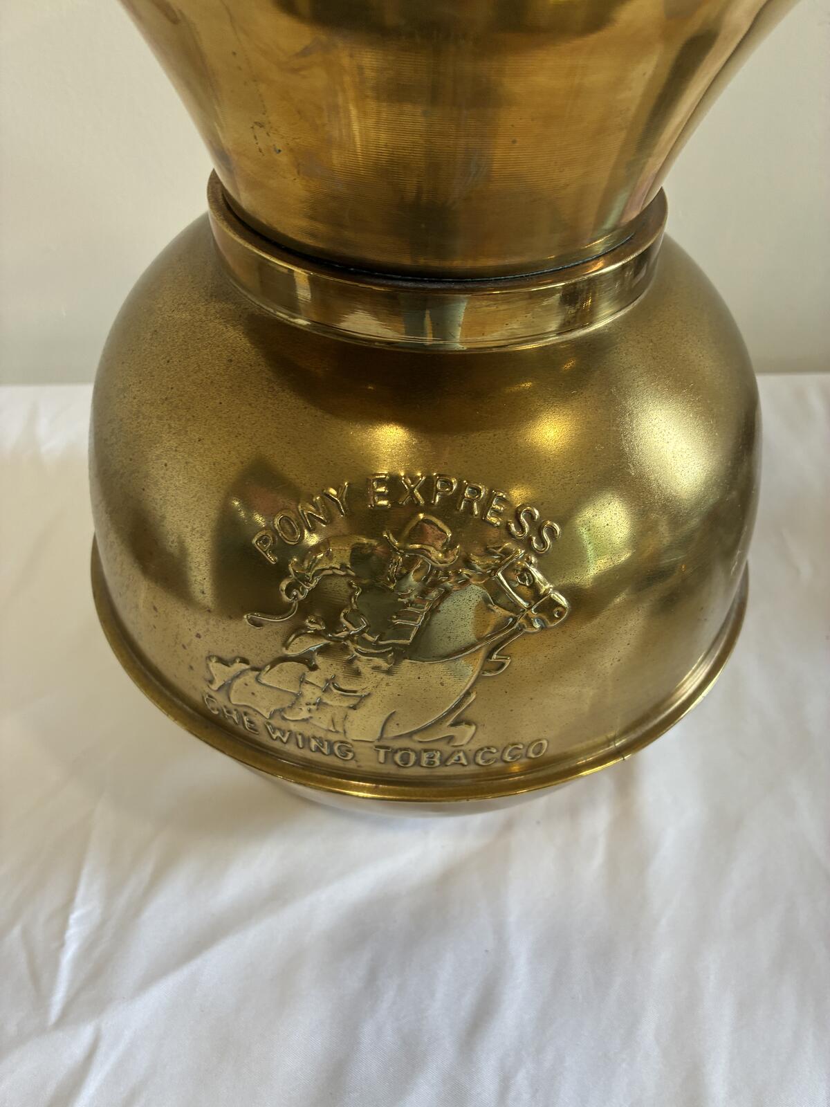 Vintage Pony Express Brass Spittoon Chewing Tobacco Western Advertising Display