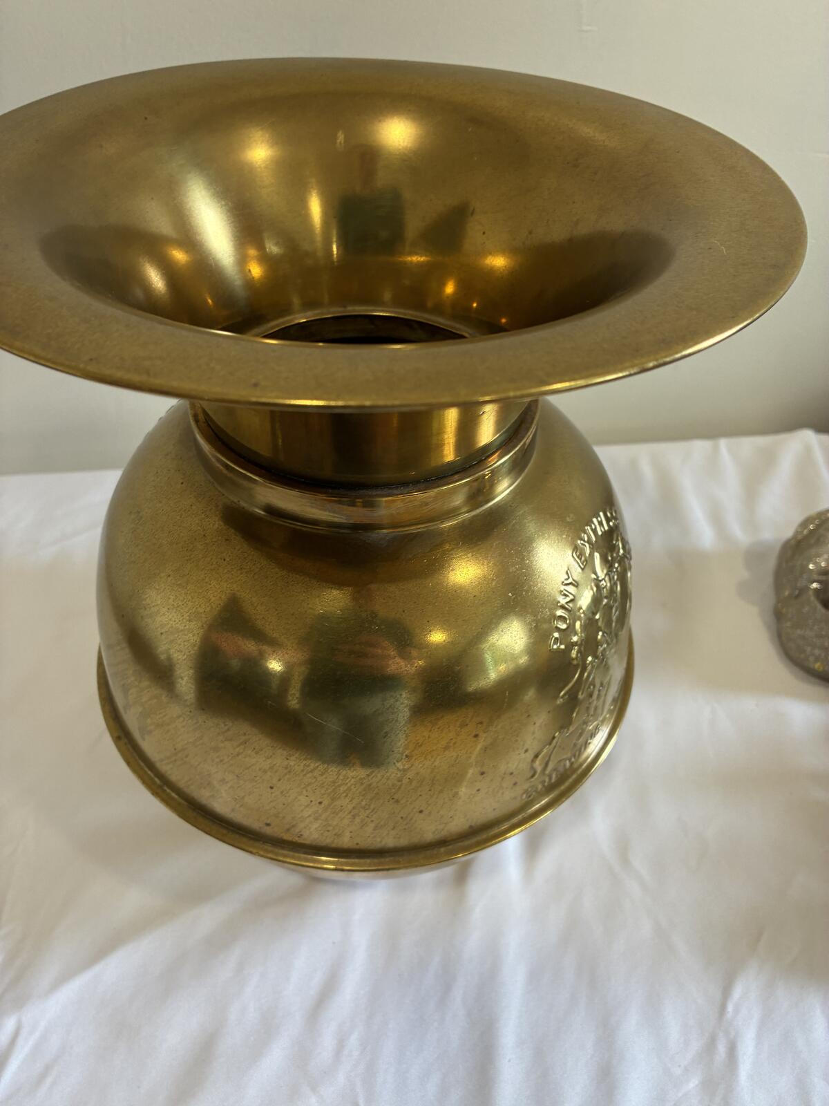Vintage Pony Express Brass Spittoon Chewing Tobacco Western Advertising Display