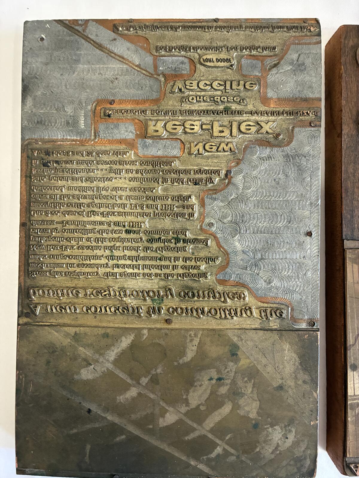 Antique Letterpress Printing Plates on Wood Blocks, Advertising Printer's Blocks, Industrial Wall Art