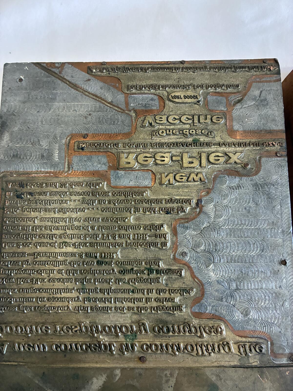 Antique Letterpress Printing Plates on Wood Blocks, Advertising Printer's Blocks, Industrial Wall Art