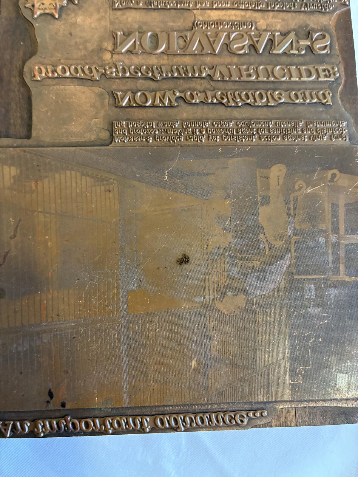 Antique Letterpress Printing Plates on Wood Blocks, Advertising Printer's Blocks, Industrial Wall Art