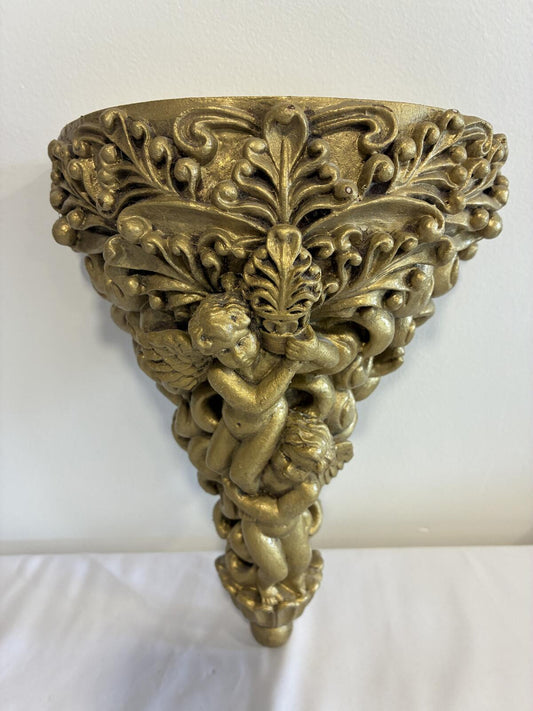 Vintage Cherub Wall Shelf, Gold Rococo Wall Bracket, Hollywood Regency Decor, Ornate Angel Wall Shelf, Vintage Finds