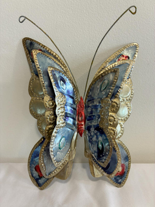 Vintage Folk Art Metal Butterfly Wall Decor, Hand Painted Tin Butterfly, Colorful Butterfly Sculpture, Boho Wall Art, Vintage Finds