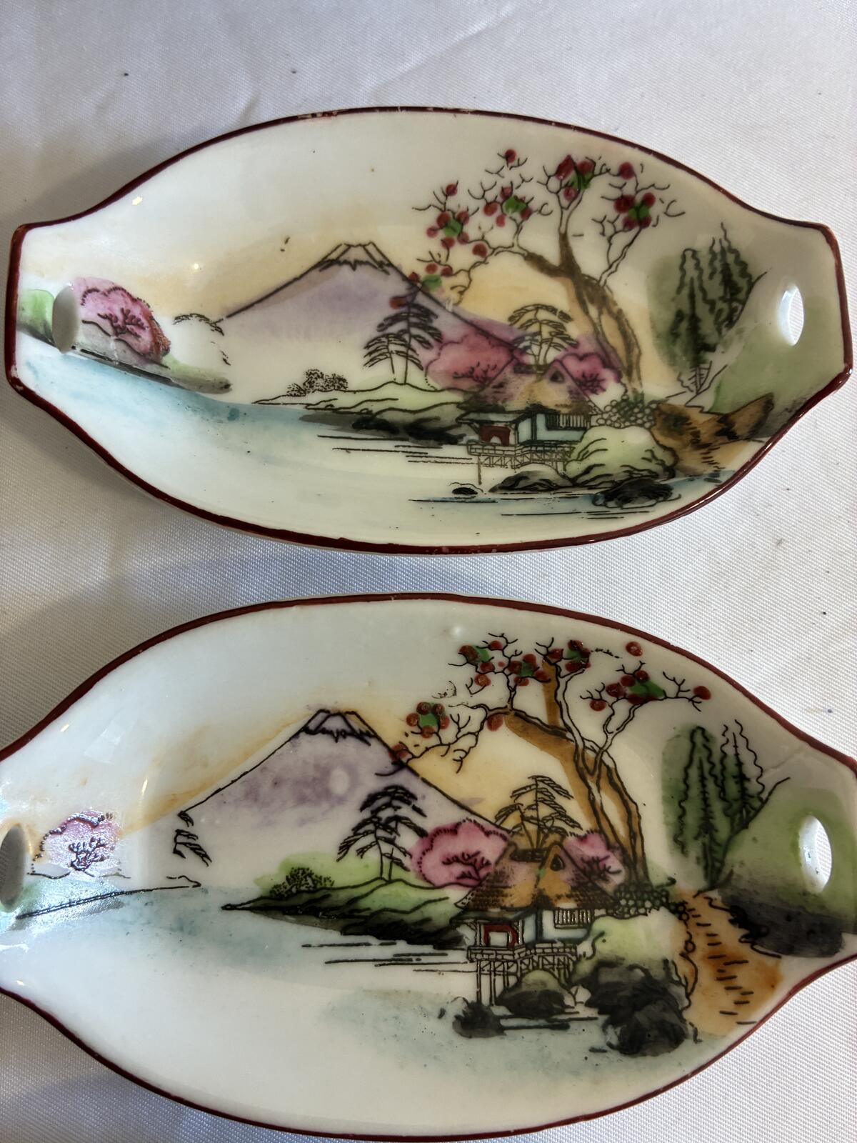Vintage Japanese Sushi Serving Set, Hand Painted Mount Fuji Sushi Tray, Made in Japan Porcelain, Sushi Dipping Dishes, Vintage Finds